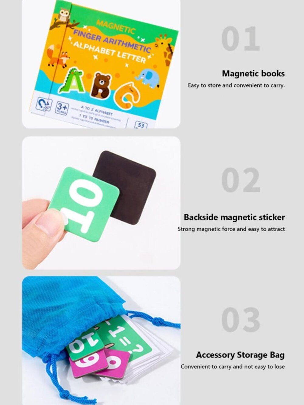 Magnetic Alphabet & Math Set, 53pc Montessori Learning Toy - Picture 8 of 16